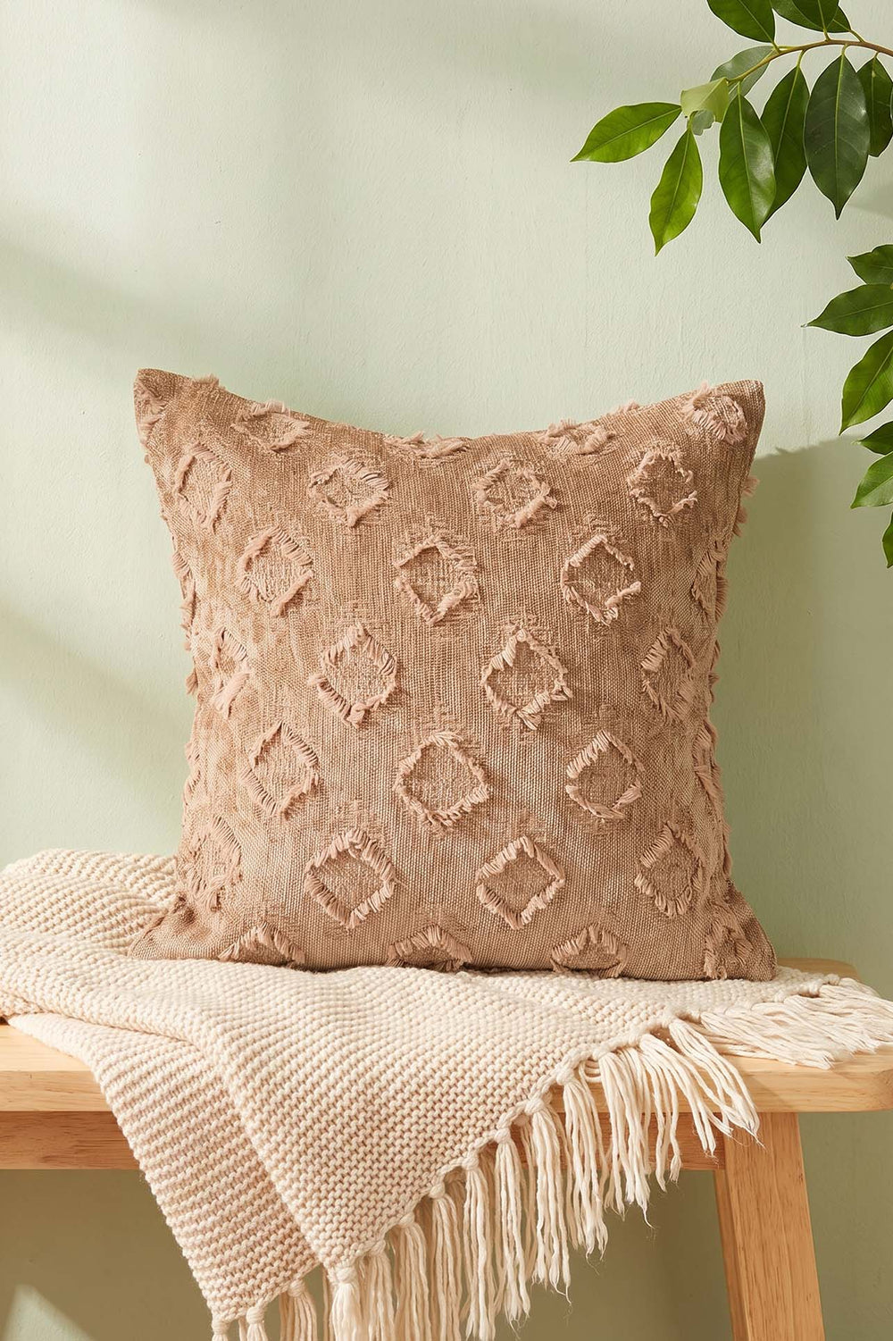Camel Diamond Patterned Embossed Textured Decorative Cushion Cover