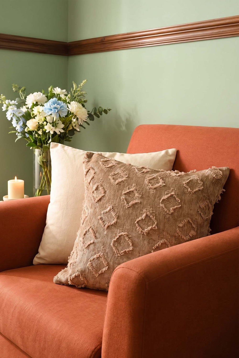 Camel Diamond Patterned Embossed Textured Decorative Cushion Cover