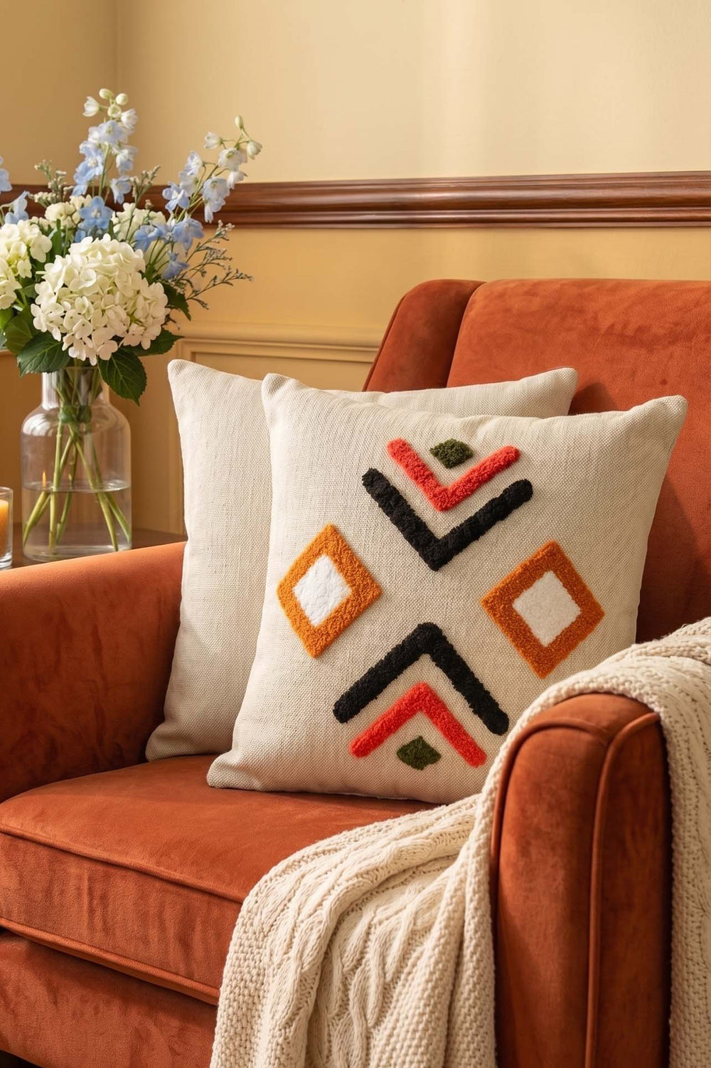 Bohemian Geometric Patterned Punch Decorative Cushion Cover