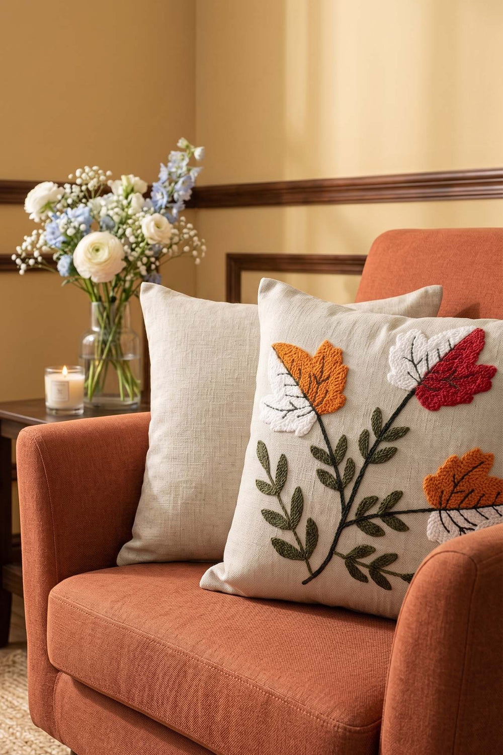 Colorful Leaf Patterned Punch Decorative Cushion Cover