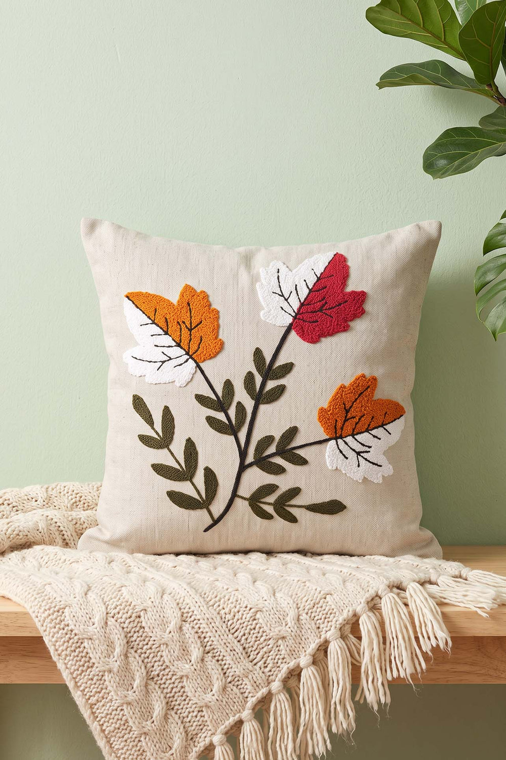 Colorful Leaf Patterned Punch Decorative Cushion Cover