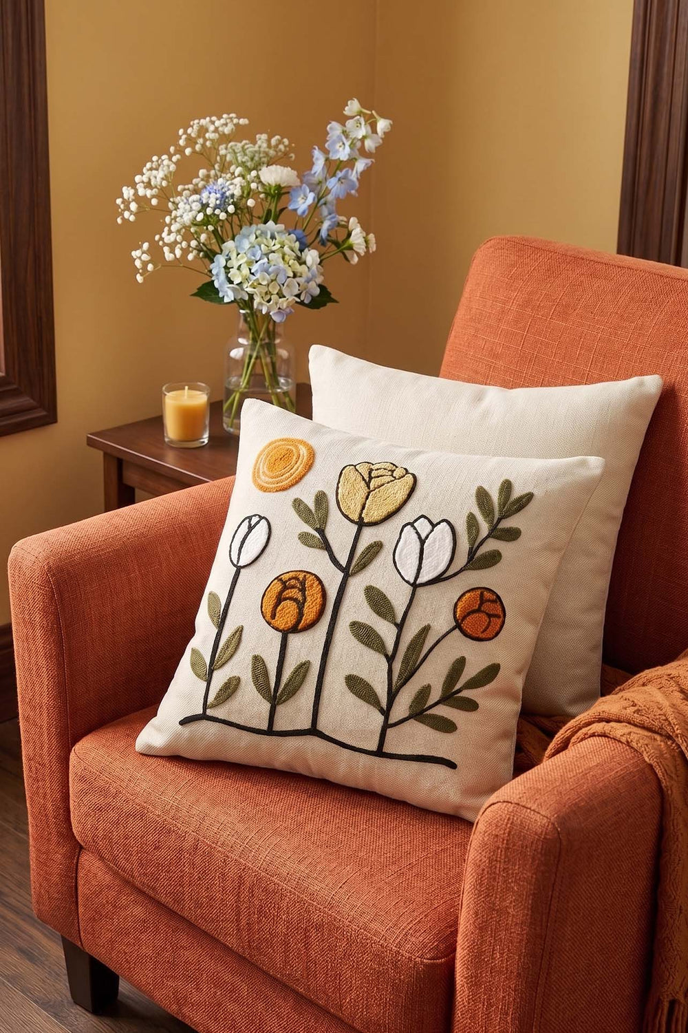 Tulip Patterned Punch Decorative Cushion Cover