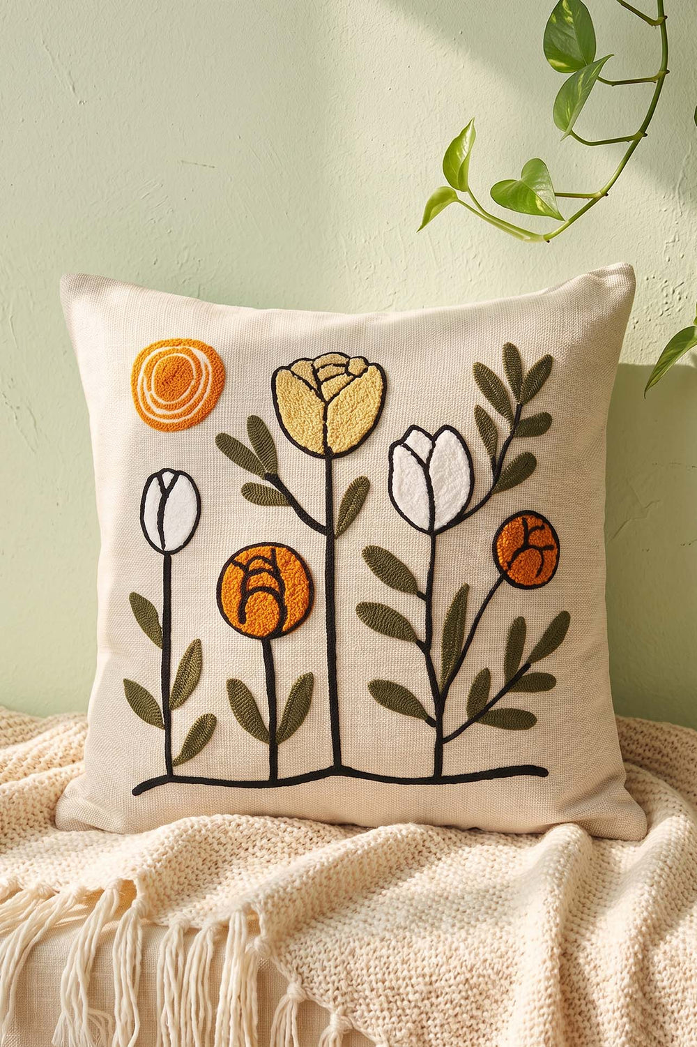 Tulip Patterned Punch Decorative Cushion Cover
