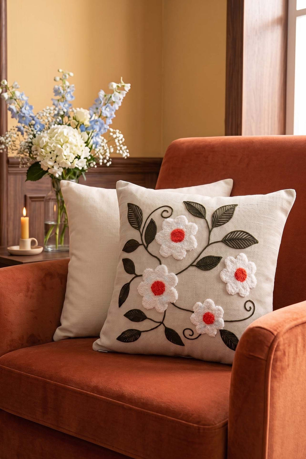 Trailing Floral Patterned Punch Decorative Cushion Cover