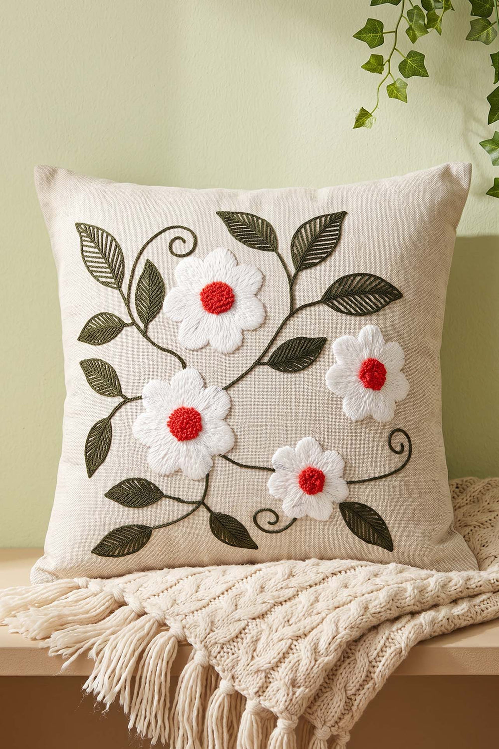 Trailing Floral Patterned Punch Decorative Cushion Cover
