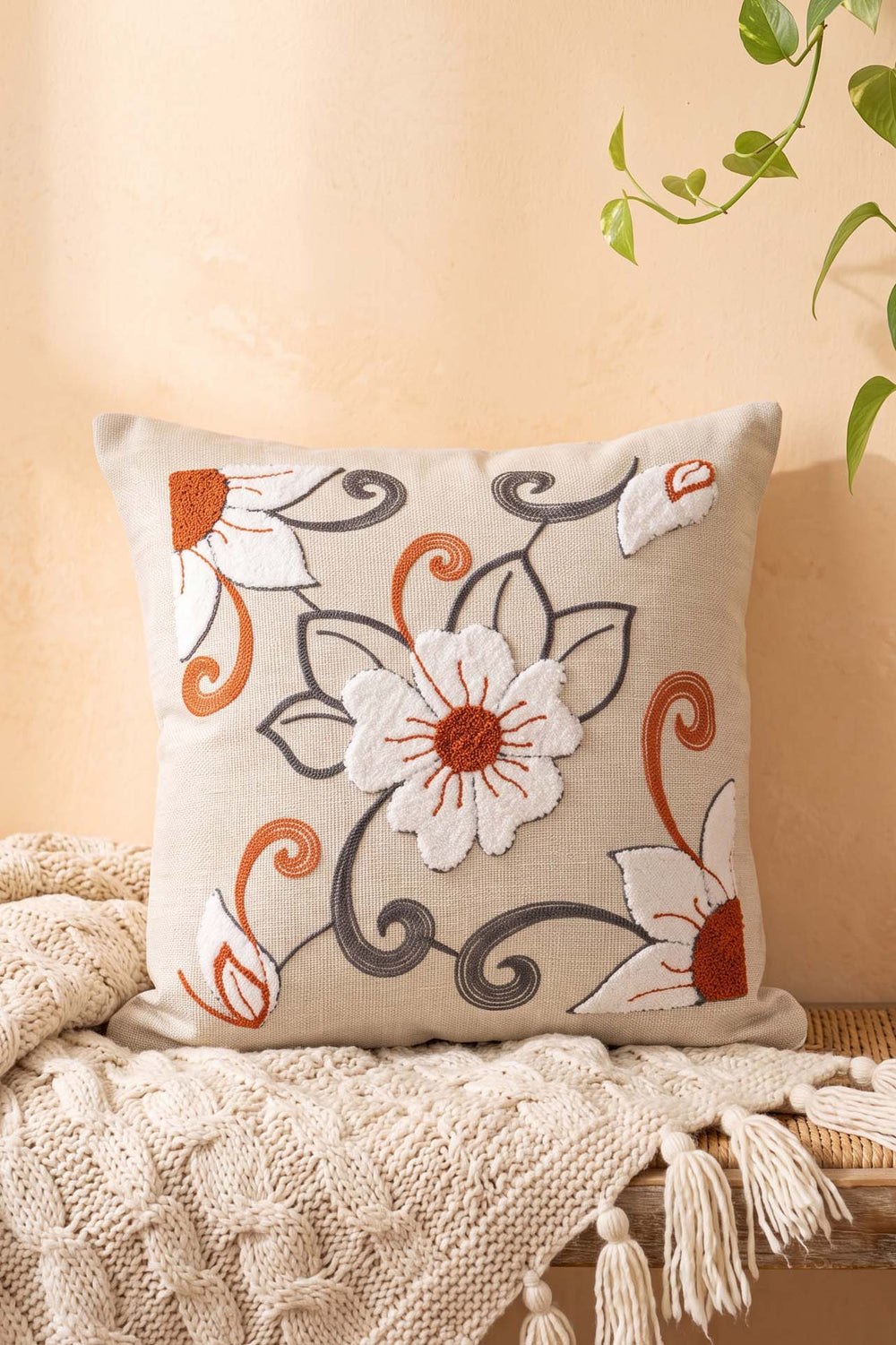 Floral Branch Patterned Punch Decorative Cushion Cover