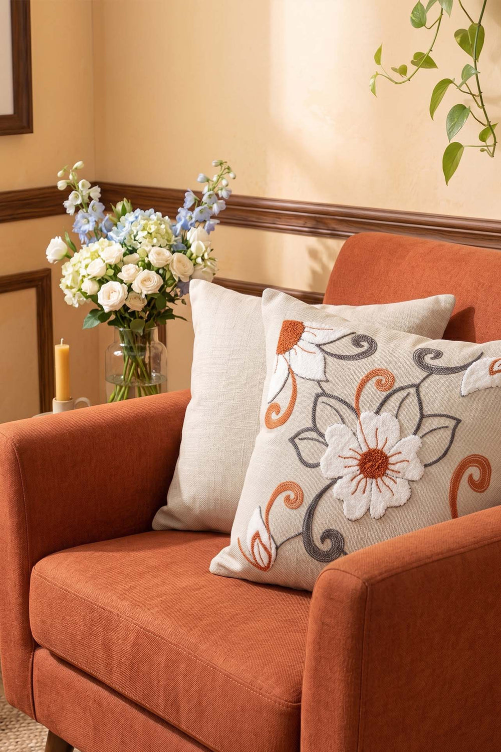 Floral Branch Patterned Punch Decorative Cushion Cover