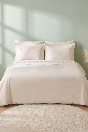 Liora Ecru Floral Embroidered Cotton Double Duvet Cover Set – 6-Piece Bridal Set