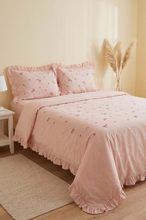 Pink Daisy Glow Double Cotton Duvet Cover Set – 4 Pieces