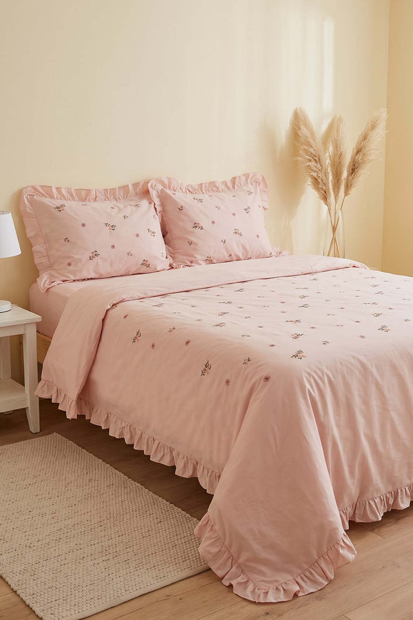 Pink Daisy Glow Double Cotton Duvet Cover Set – 4 Pieces