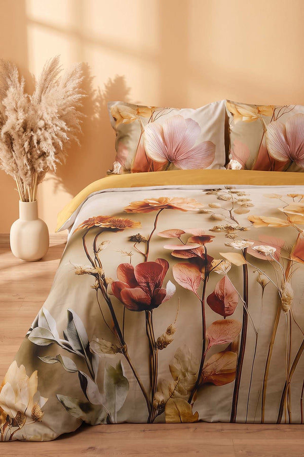 Gold Eloni 3D Flower Çift Kişilik Nevresim Takımı 4 Parça