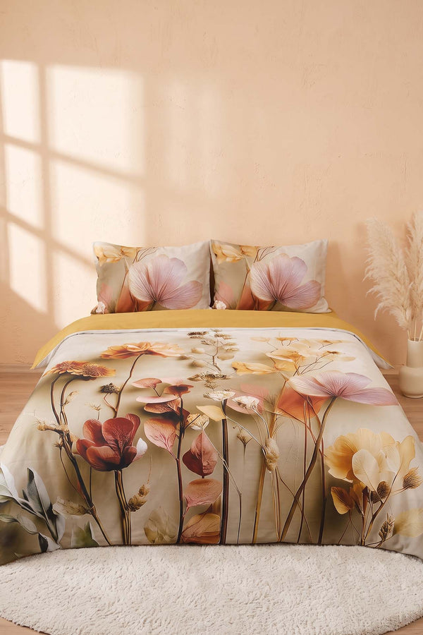 Gold Eloni 3D Flower Çift Kişilik Nevresim Takımı 4 Parça
