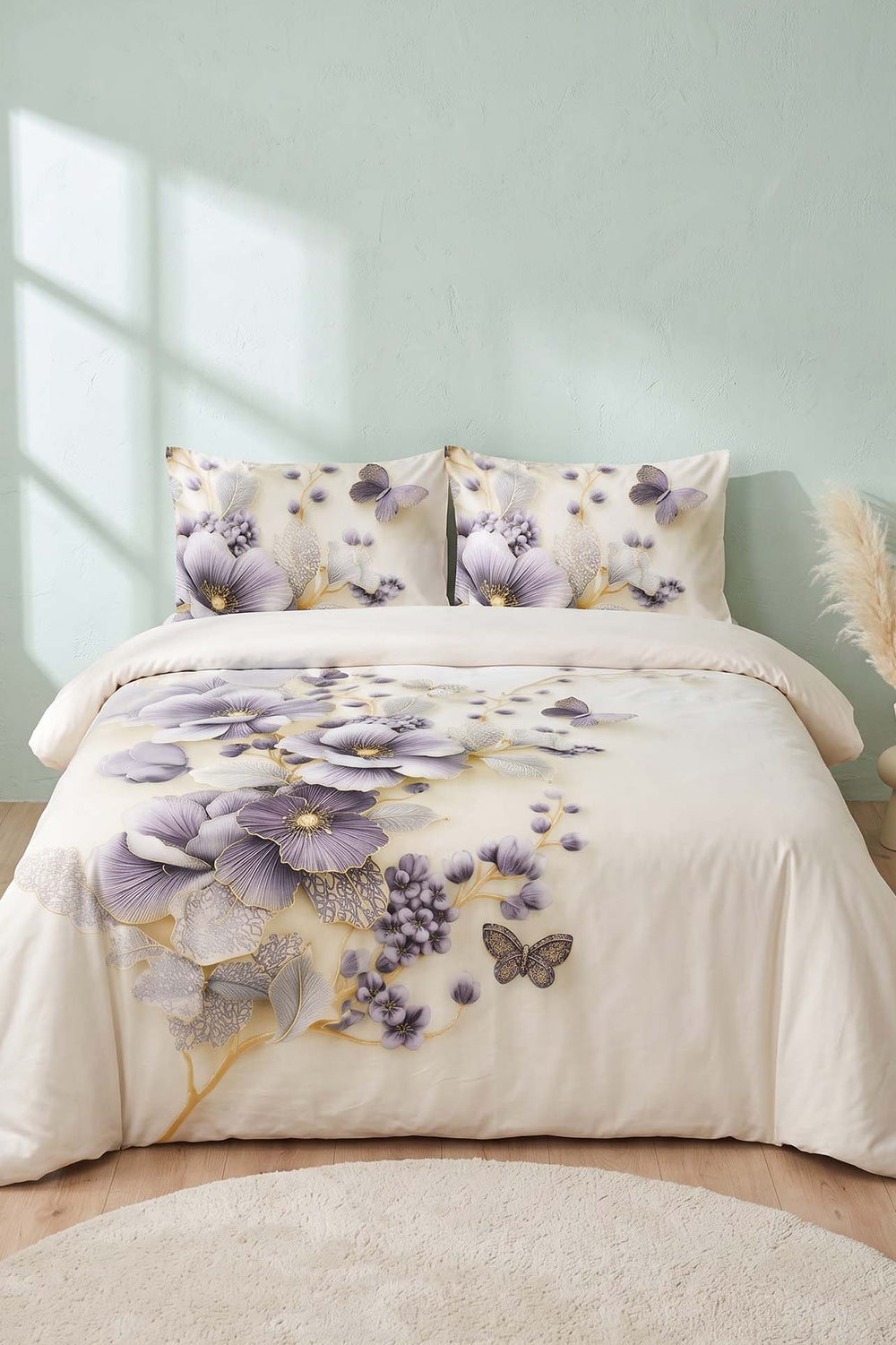 Cream Nayra 3D Flower Double Duvet Cover Set – 4 Pieces