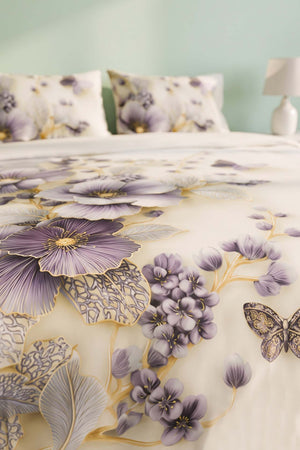Krem Nayra 3D Flower Çift Kişilik Nevresim Takımı 4 Parça