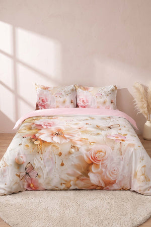 Pembe Elara 3D Flower Çift Kişilik Nevresim Takımı 4 Parça