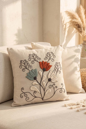 Kıvrım Dal Desenli Punch Dekoratif Kırlent Kılıfı
