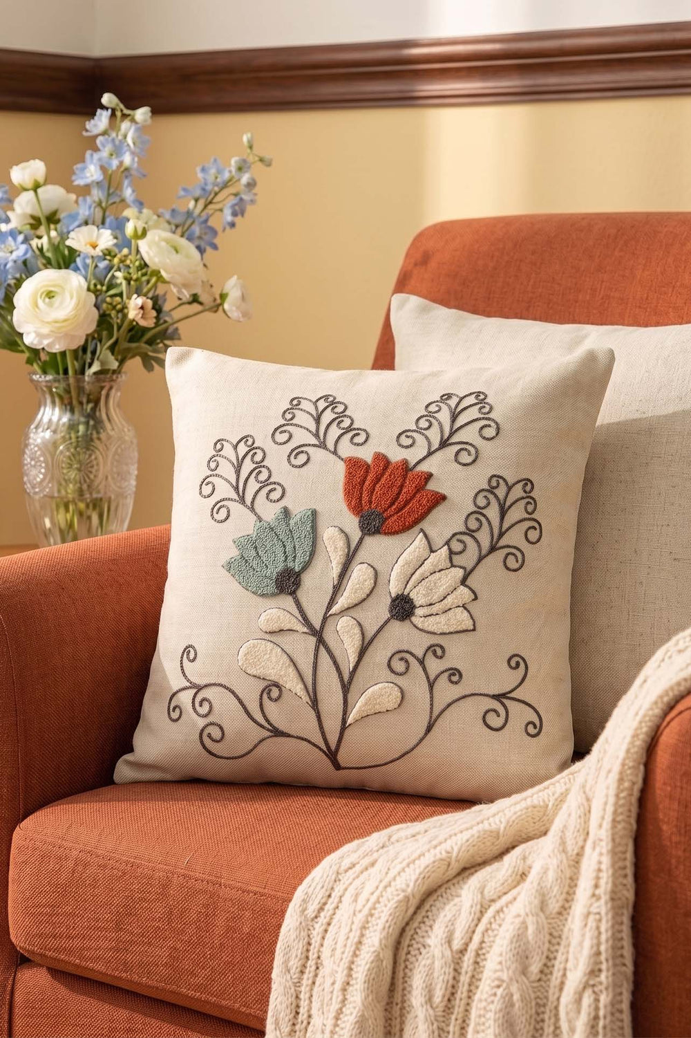 Curved Branch Patterned Punch Decorative Cushion Cover
