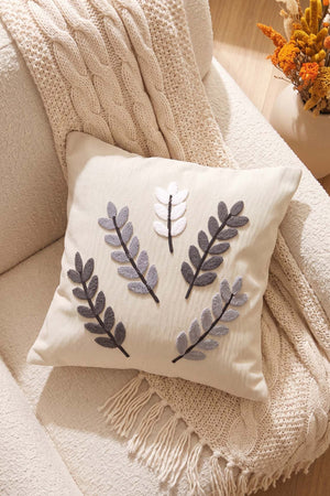 Gray Olive Branch Patterned Punch Decorative Cushion Cover