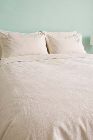 Liora Ecru Floral Embroidered Cotton Double Duvet Cover Set – 6-Piece Bridal Set