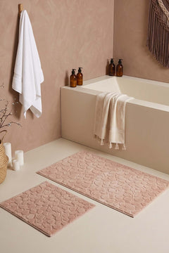 Pudra Pamella Yaprak Desenli 2Li Banyo Klozet Paspas Takımı