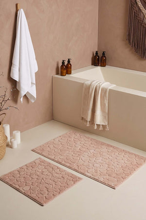 Pudra Pamella Yaprak Desenli 2Li Banyo Klozet Paspas Takımı