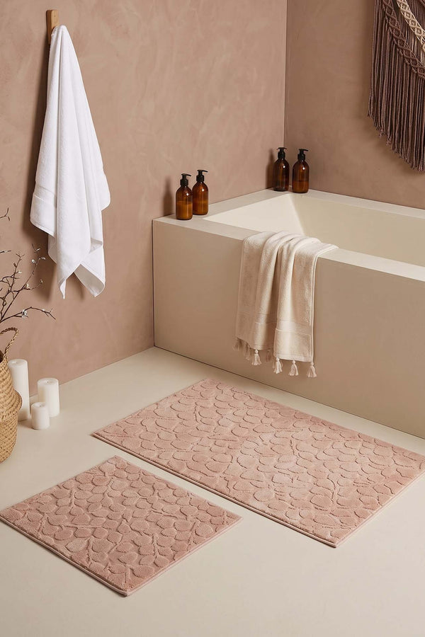 Pudra Pamella Yaprak Desenli 2Li Banyo Klozet Paspas Takımı