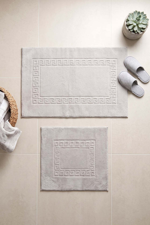 Gri Pamella Greek Desenli 2Li Banyo Klozet Paspas Takımı