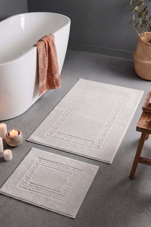 Gri Pamella Greek Desenli 2Li Banyo Klozet Paspas Takımı