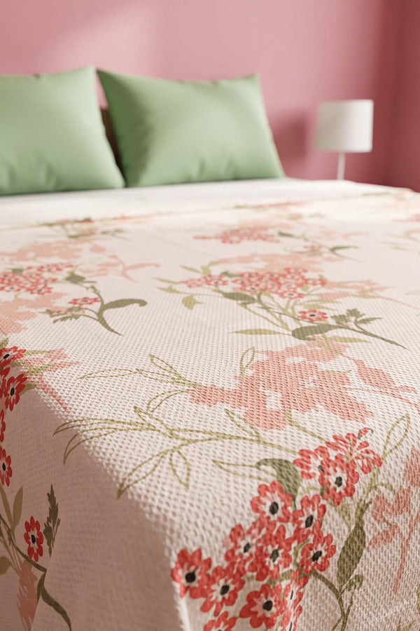 Red Bud Pattern Double Size Printed Coverlet & Bedspread – 200 × 230 cm