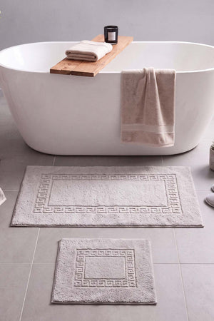 Gri Pamella Greek Desenli 2Li Banyo Klozet Paspas Takımı