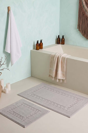 Gri Pamella Greek Desenli 2Li Banyo Klozet Paspas Takımı