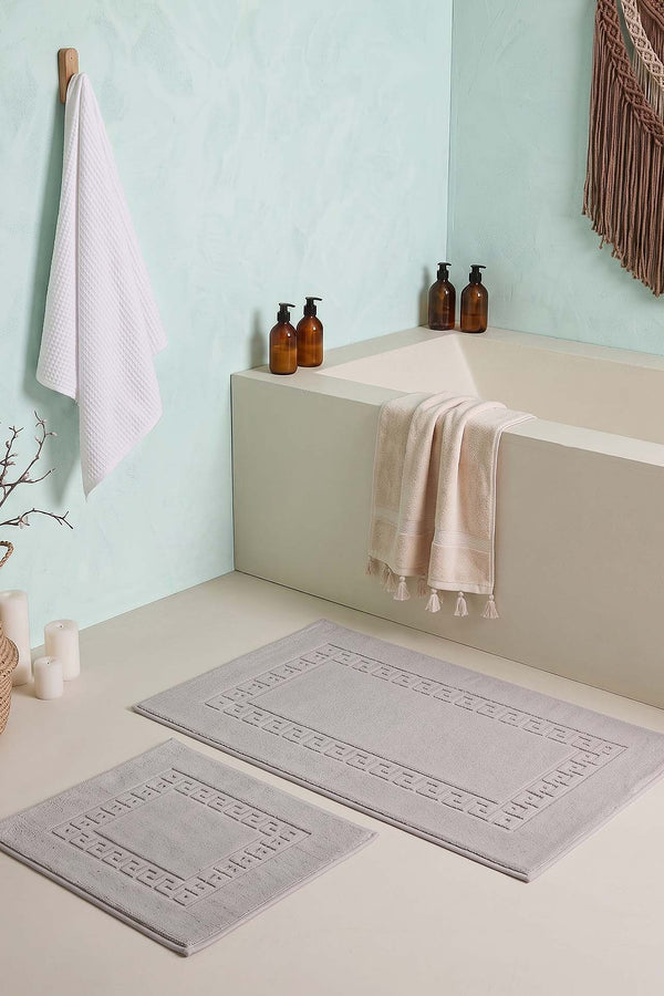 Gri Pamella Greek Desenli 2Li Banyo Klozet Paspas Takımı