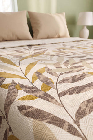 Mustard Leaf Pattern Double Size Printed Coverlet – 200 × 230 cm