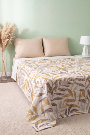 Mustard Leaf Pattern Double Size Printed Coverlet – 200 × 230 cm