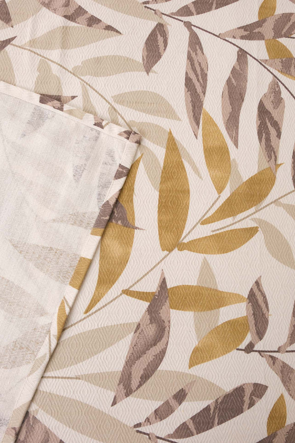 Mustard Leaf Pattern Double Size Printed Coverlet – 200 × 230 cm