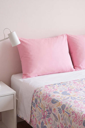 Pembe Kır Bahçesi Desenli Çift Kişilik Baskılı Pike Yatak Örtüsü 200X230 Cm