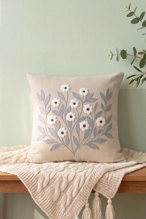 Gray Daisy Branch Pattern Punch Decorative Cushion Cover