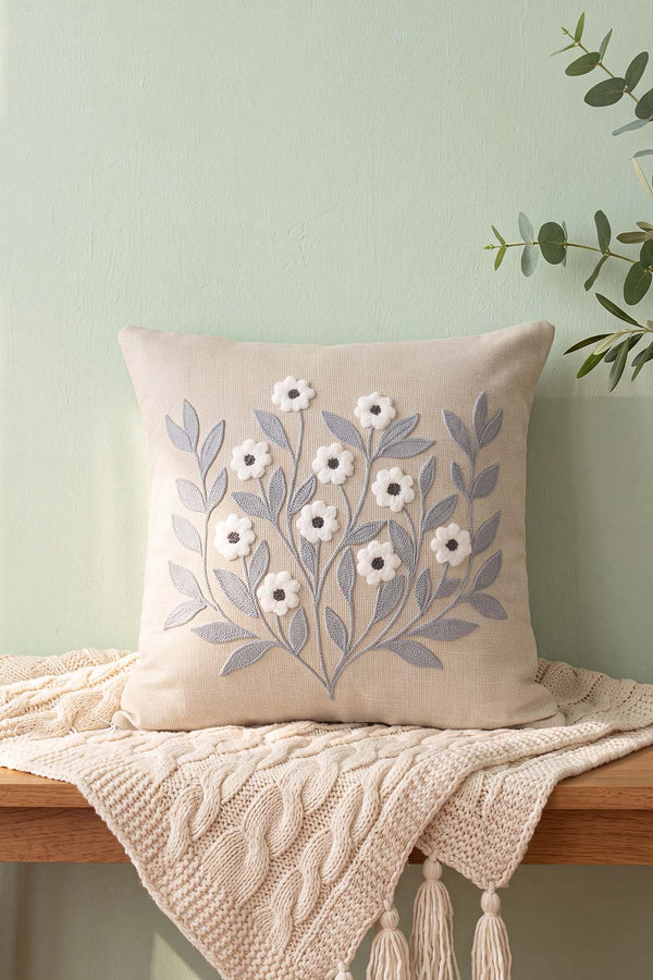 Gray Daisy Branch Pattern Punch Decorative Cushion Cover