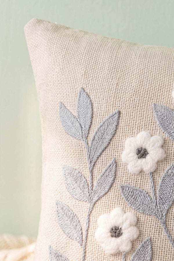 Gray Daisy Branch Pattern Punch Decorative Cushion Cover