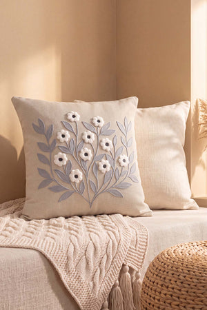 Gray Daisy Branch Pattern Punch Decorative Cushion Cover