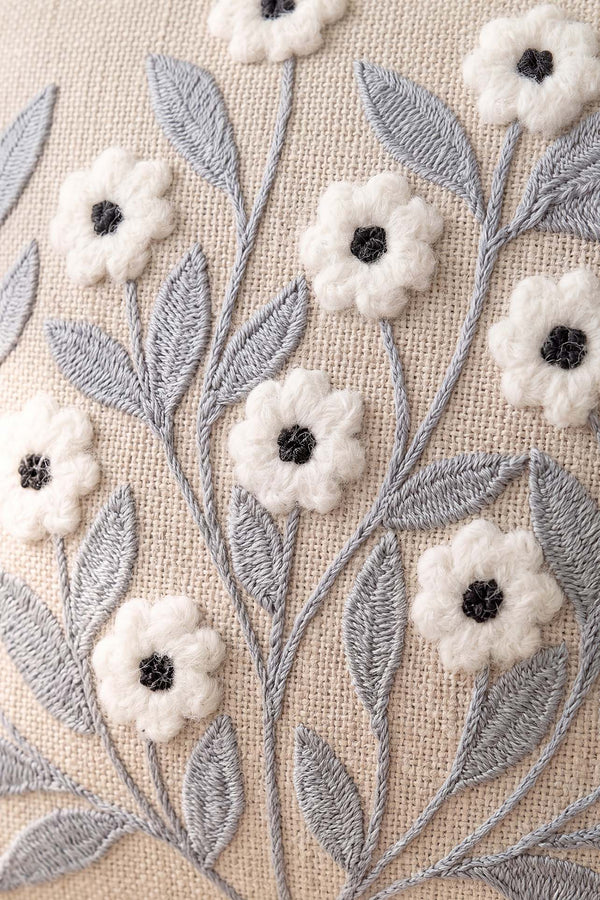Gray Daisy Branch Pattern Punch Decorative Cushion Cover