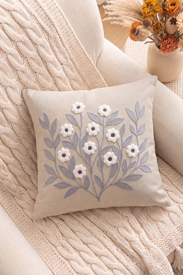 Gray Daisy Branch Pattern Punch Decorative Cushion Cover