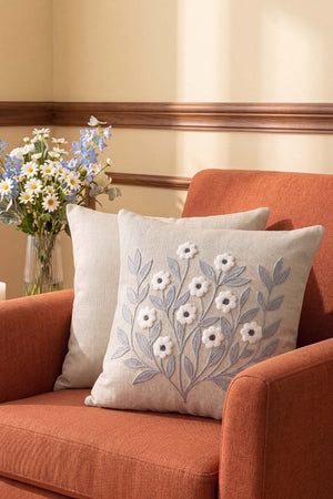 Gray Daisy Branch Pattern Punch Decorative Cushion Cover