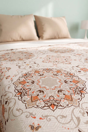 Vizon Mandala Desenli Çift Kişilik Baskılı Pike Yatak Örtüsü 200X230 Cm