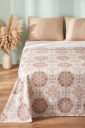 Vizon Mandala Desenli Çift Kişilik Baskılı Pike Yatak Örtüsü 200X230 Cm