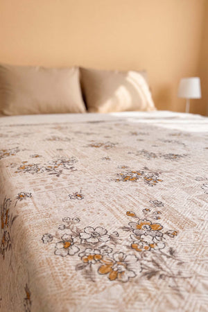 Hardal Kır Çiçeği Desenli Çift Kişilik Baskılı Pike Yatak Örtüsü 200X230 Cm
