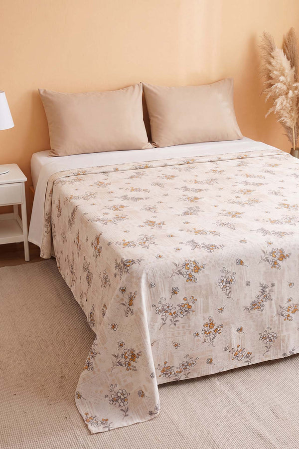 Hardal Kır Çiçeği Desenli Çift Kişilik Baskılı Pike Yatak Örtüsü 200X230 Cm