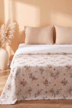 Hardal Kır Çiçeği Desenli Çift Kişilik Baskılı Pike Yatak Örtüsü 200X230 Cm