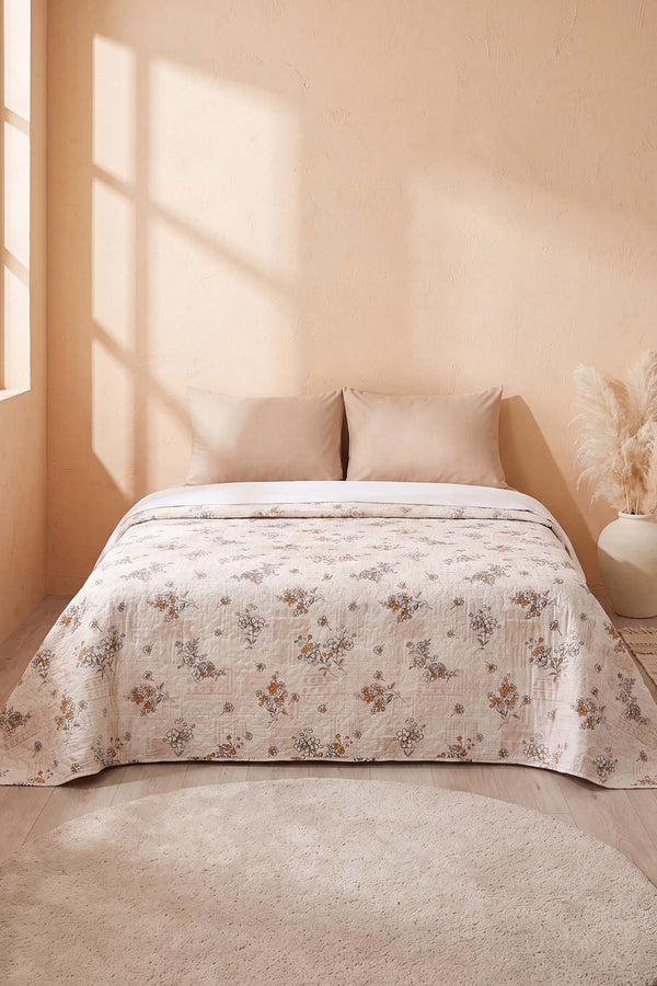 Hardal Kır Çiçeği Desenli Çift Kişilik Baskılı Pike Yatak Örtüsü 200X230 Cm