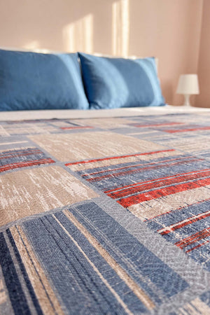 Mavi Kolaj Desenli Çift Kişilik Baskılı Pike Yatak Örtüsü 200X230 Cm